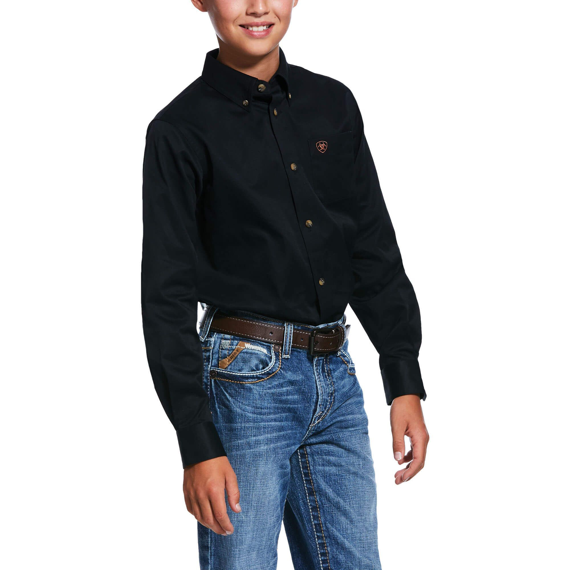 Ariat Solid Twill Classic Fit LongSleeve ButtonDown Shirt for Boys